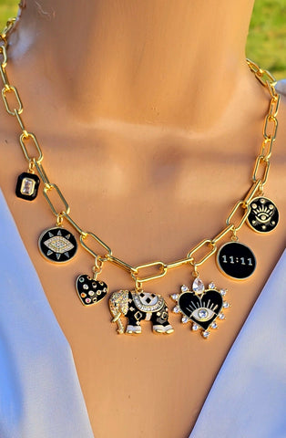 18k gold plated lucky dangling charms necklace