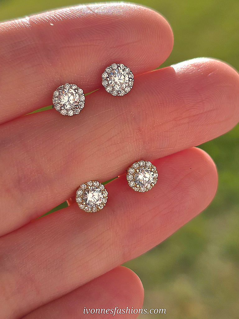 .925 sterling silver circle CZ stud earrings