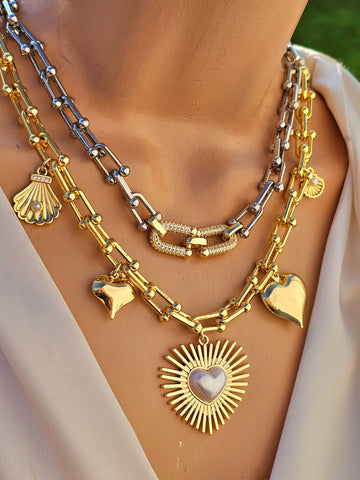 18k gold plated links and hearts necklaces