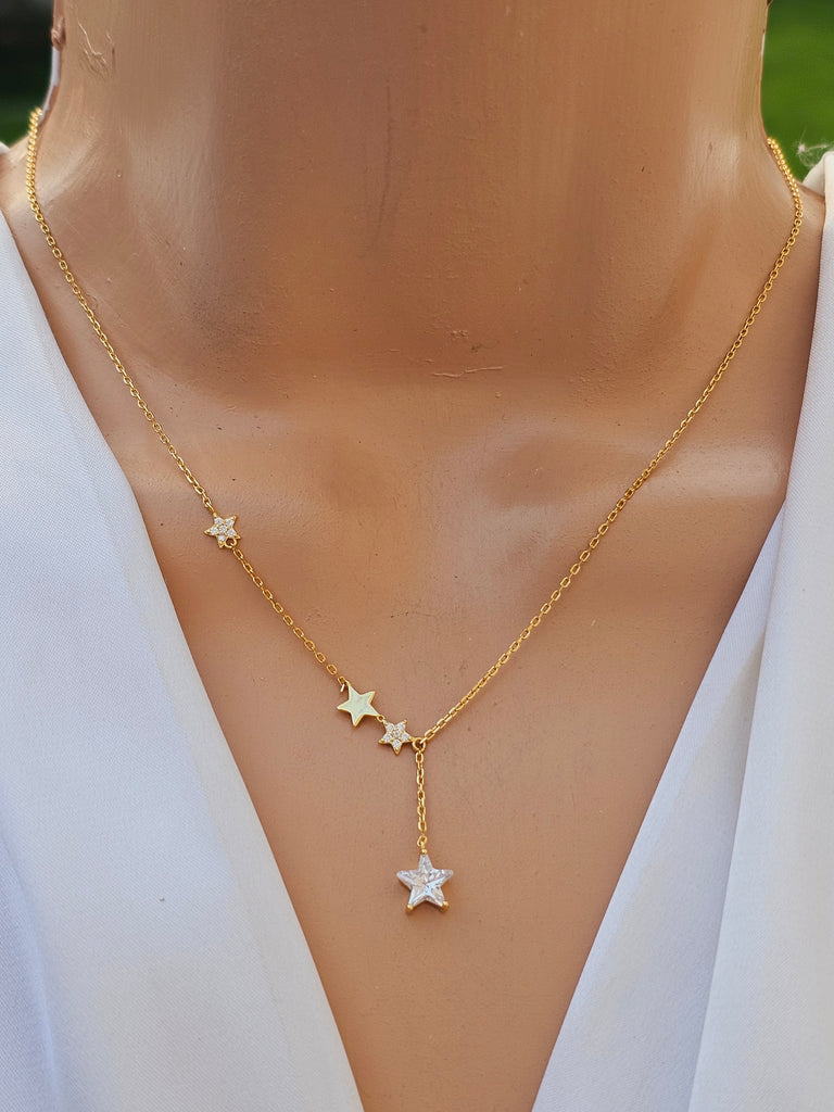 .925 Sterling silver CZ stars necklace