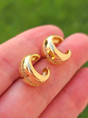 18k gold plated and CZ cuff earrings