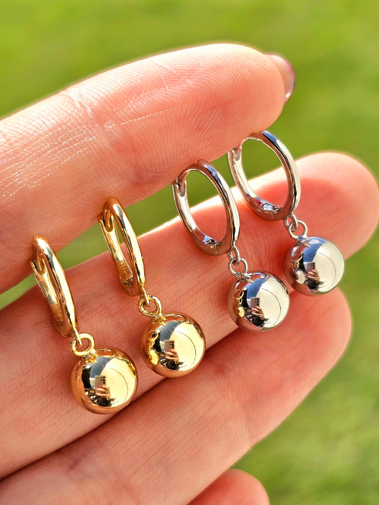 .925 Sterling silver dangling ball hoop earrings