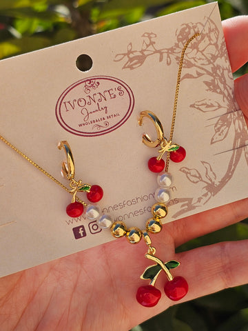 18k gold plated cherry necklaces set