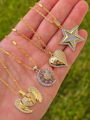 18k gold plated moon, stars and hearts necklaces