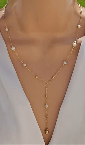 .925 sterling silver pearls lariat necklace