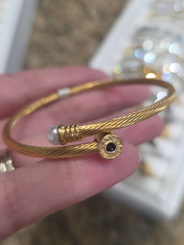 Stainless steel pearl bangle bracelets