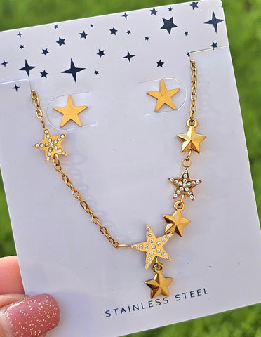 Stainless steel stars necklace and earrings set