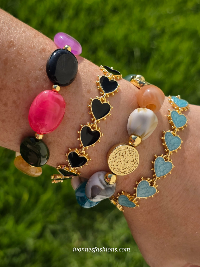 18k gold plated hearts and acrylic beaded bracelets