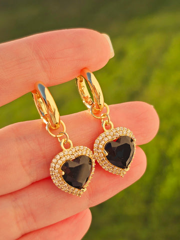 18k gold plated crystal heart earrings