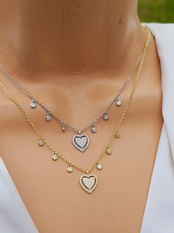 .925 sterling silver CZ heart necklaces