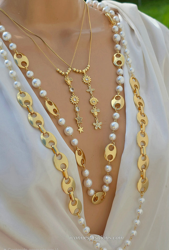 18k gold plated 18in lariat and 36in pearls necklaces