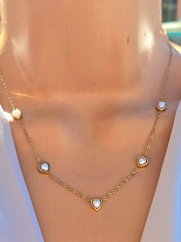 Stainless steel pearls hearts necklace set