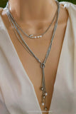 Stainless steel safety pin and pearls necklaces