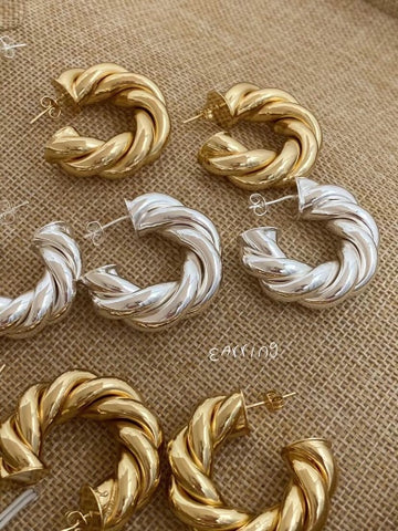18k gold plated braided hoop earrings