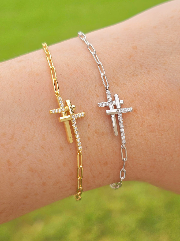 .925 Sterling silver CZ cross bracelet