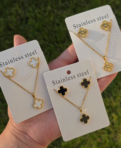 Stainless steel clover necklace set with earrings