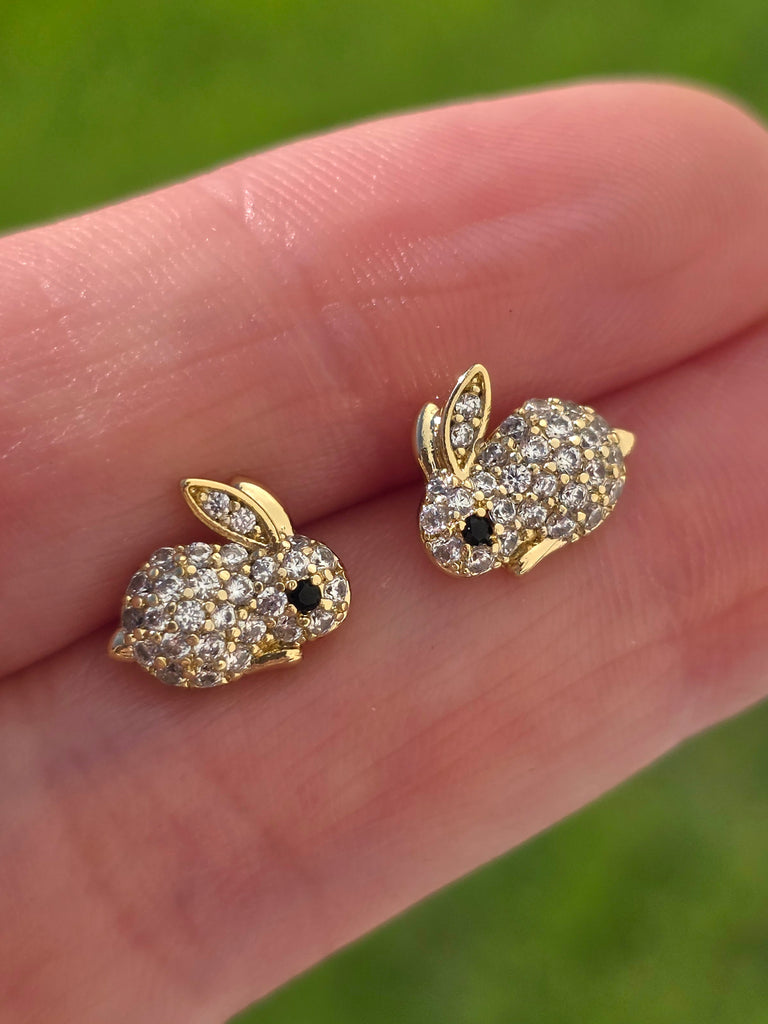 18k gold plated CZ mini bunny earrings