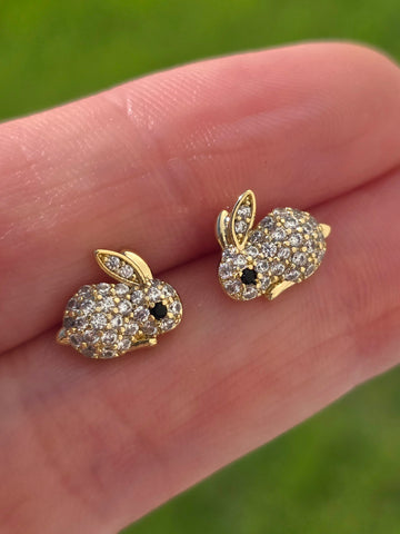 18k gold plated CZ mini bunny earrings