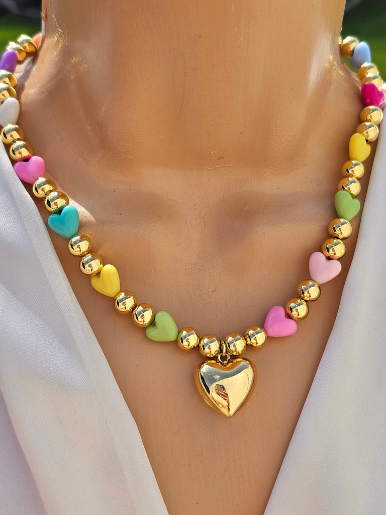 18k gold plated multicolor heart necklace