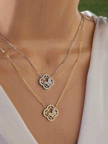 .925 Sterling silver CZ clover necklaces