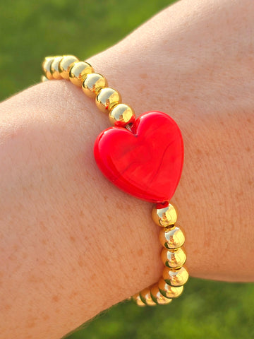 18k gold plated red heart bracelet