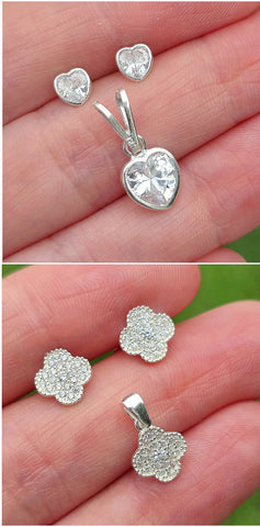 .925 Sterling silver CZ earrings and pendant Set