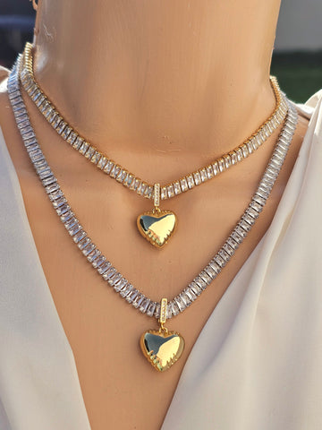 18k gold plated baguette CZ hearts necklaces