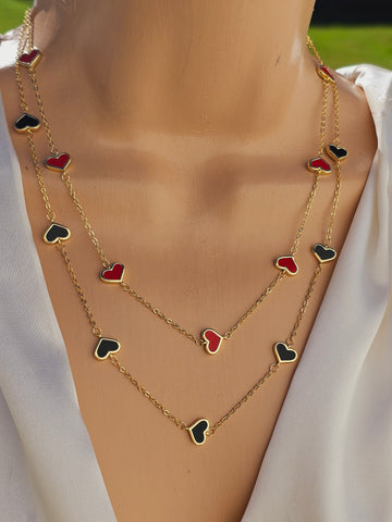 18k real gold plated color hearts necklace