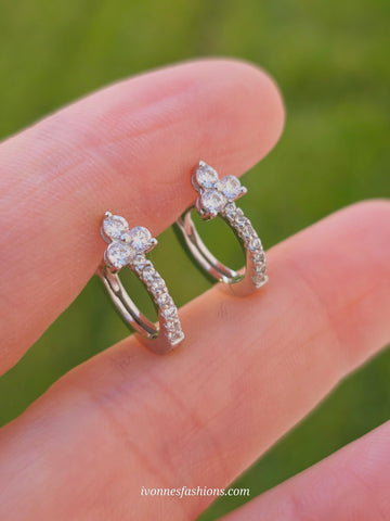 .925 Sterling silver CZ 10 mm hoop earrings