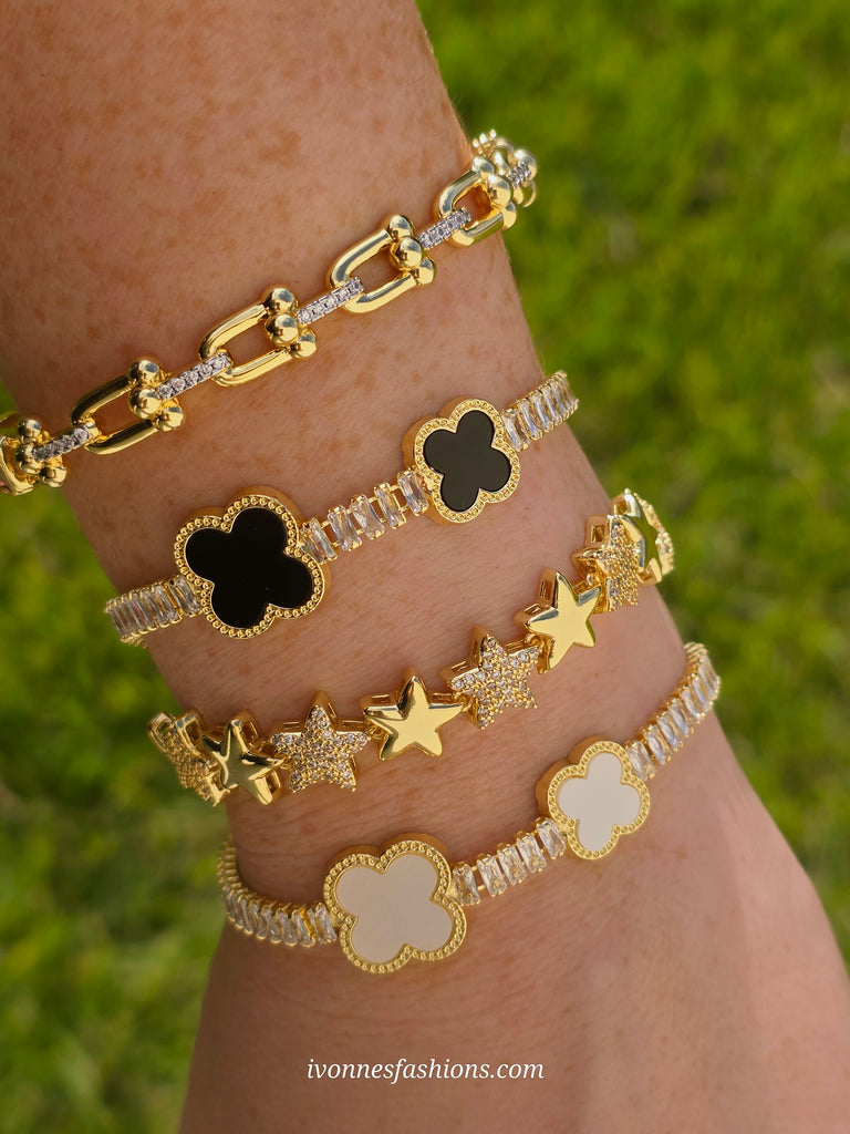 18k gold plated Clover, stars and links bracelets