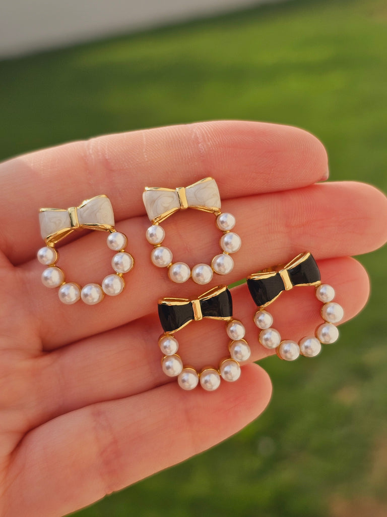 18k gold plated pearls and bow earrings