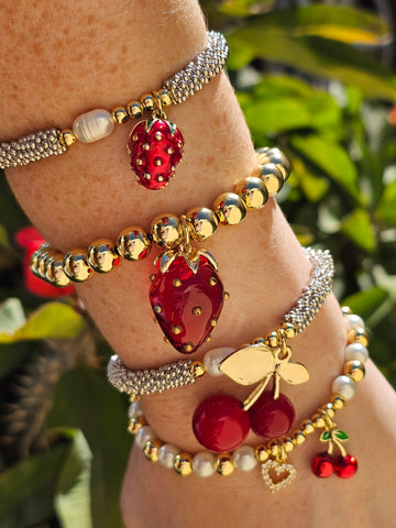 18k gold plated cherry and strawberry bracelets