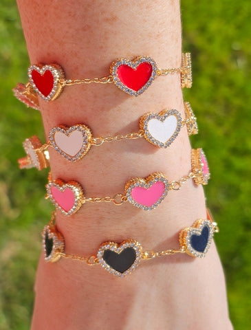 Stainless steel CZ color hearts bracelet