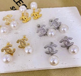 18k gold plated CZ and Pearl CC earrings
