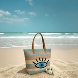 Fashion straw evil eye tote handbags