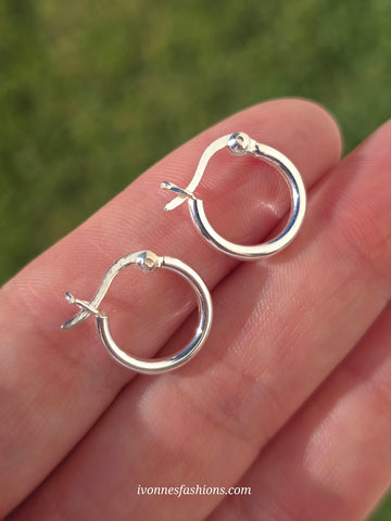 .925 Sterling silver plain 10mm hoop earrings