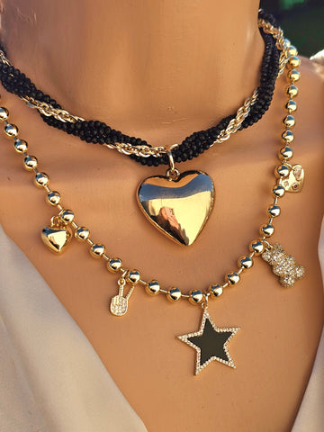 18k gold plated star and heart necklace