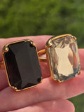 Stainless steel rectangular crystal statement ring
