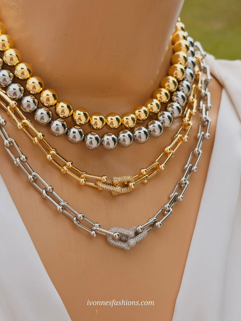 18k gold plated Paperclip links and balls necklaces