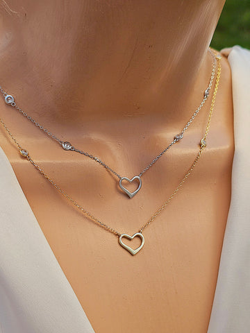 .925 Sterling silver heart and cz necklacee
