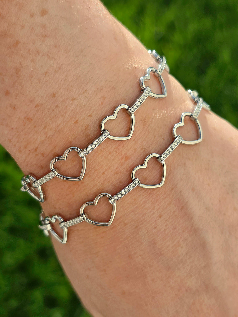 Stainless steel CZ hearts bracelets