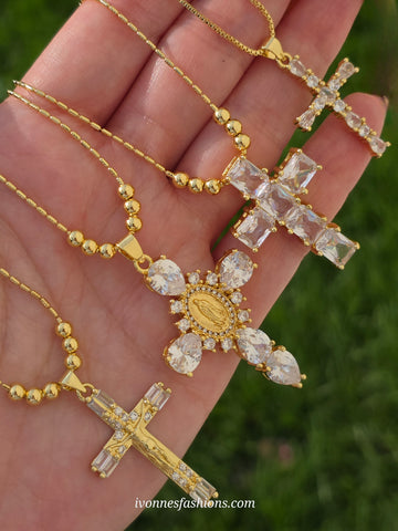 18k gold plated CZ cross necklaces