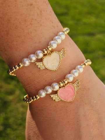 18k gold plated heart with wings bracelets