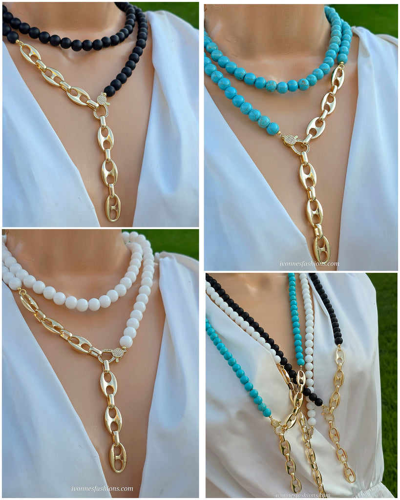 18k gold plated 36in long natural stones necklaces