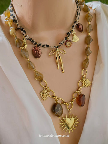 Stainless steel heart and  bow charm necklaces