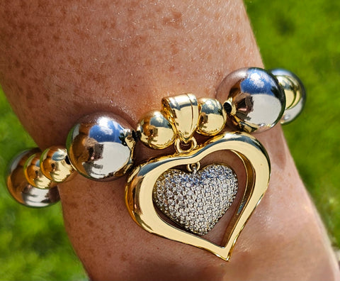 18k gold plated big heart combination bracelets