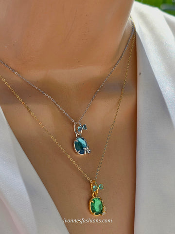 .925 Sterling silver green and blue stone necklace