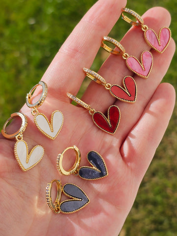 18k gold plated color dangling heart earrings