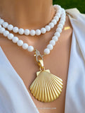 18k gold plated 36in long natural stones and shell pendant necklaces