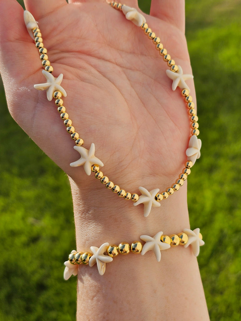 18k gold plated starfish necklace and bracelet set